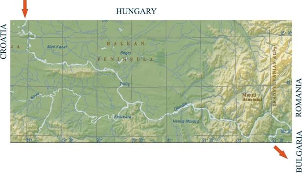 Course of the Danube river of 591 [km] length through Serbia
